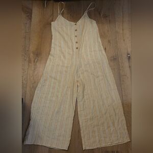 Striped Linen-Blend Wide-Leg Jumpsuit - Light Yellow